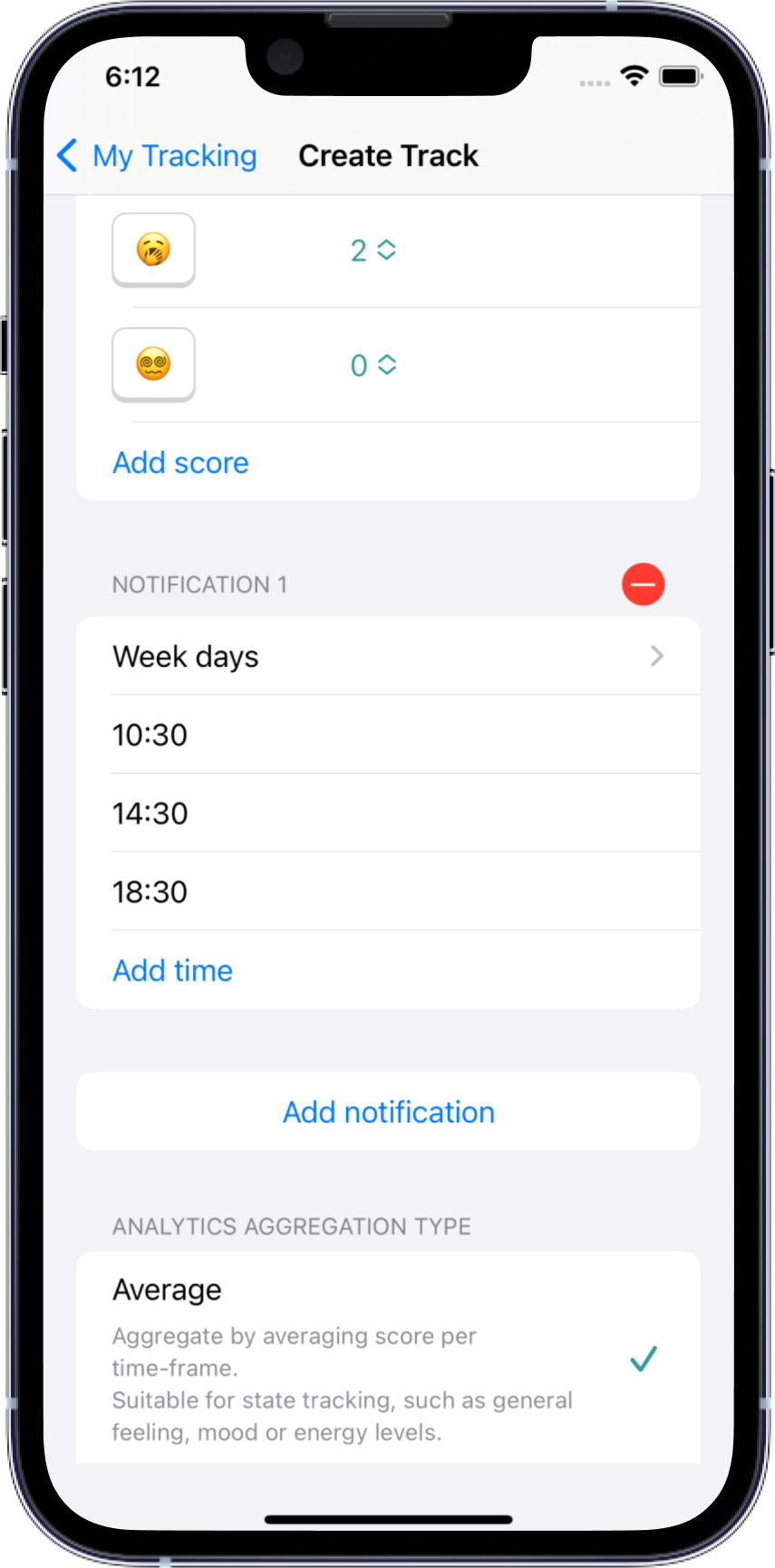 Set up notifications times